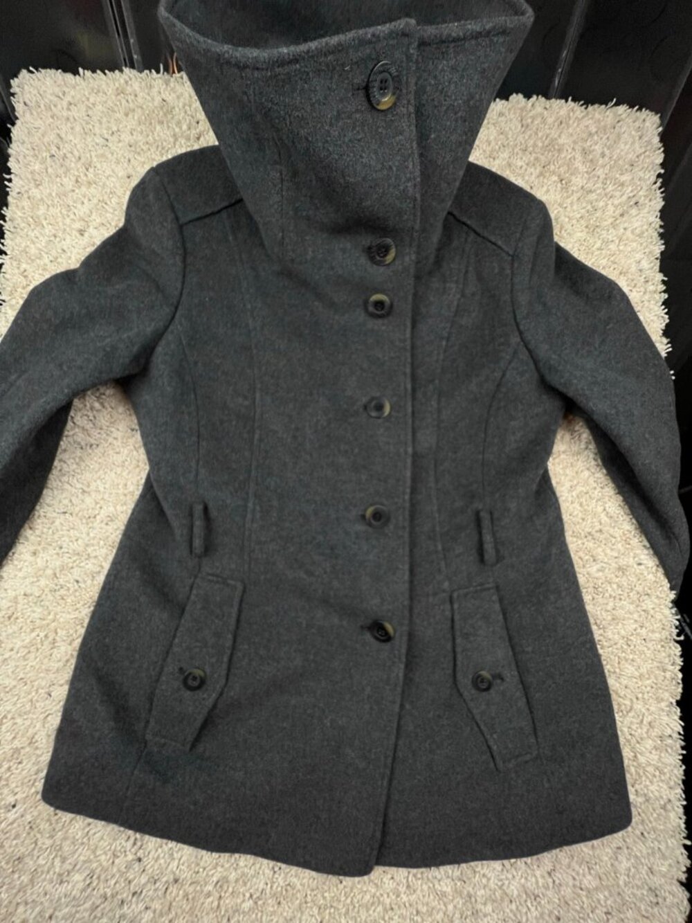 Cole Haan Alpaca Cashmere Wool Coat Size 12 Gray Buttons Winter Formal Jacket - Picture 6 of 9